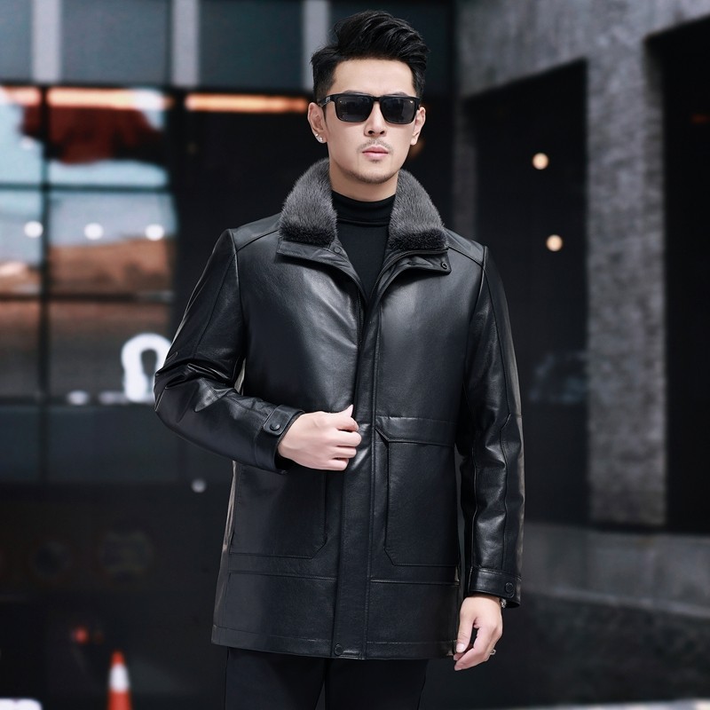 海宁真皮皮衣男士中长款皮夹克头层牛皮水貂翻领可脱卸内胆外套冬,淘宝优惠券,粉丝福利购,淘宝优惠卷