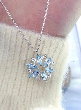 闪钻雪花ins简约气质甜美超仙天蓝色项链女小众轻奢送女生锁骨链