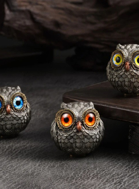 跨境Owl Beads Pendant可爱迷你小猫头鹰树脂工艺品电脑桌面摆件