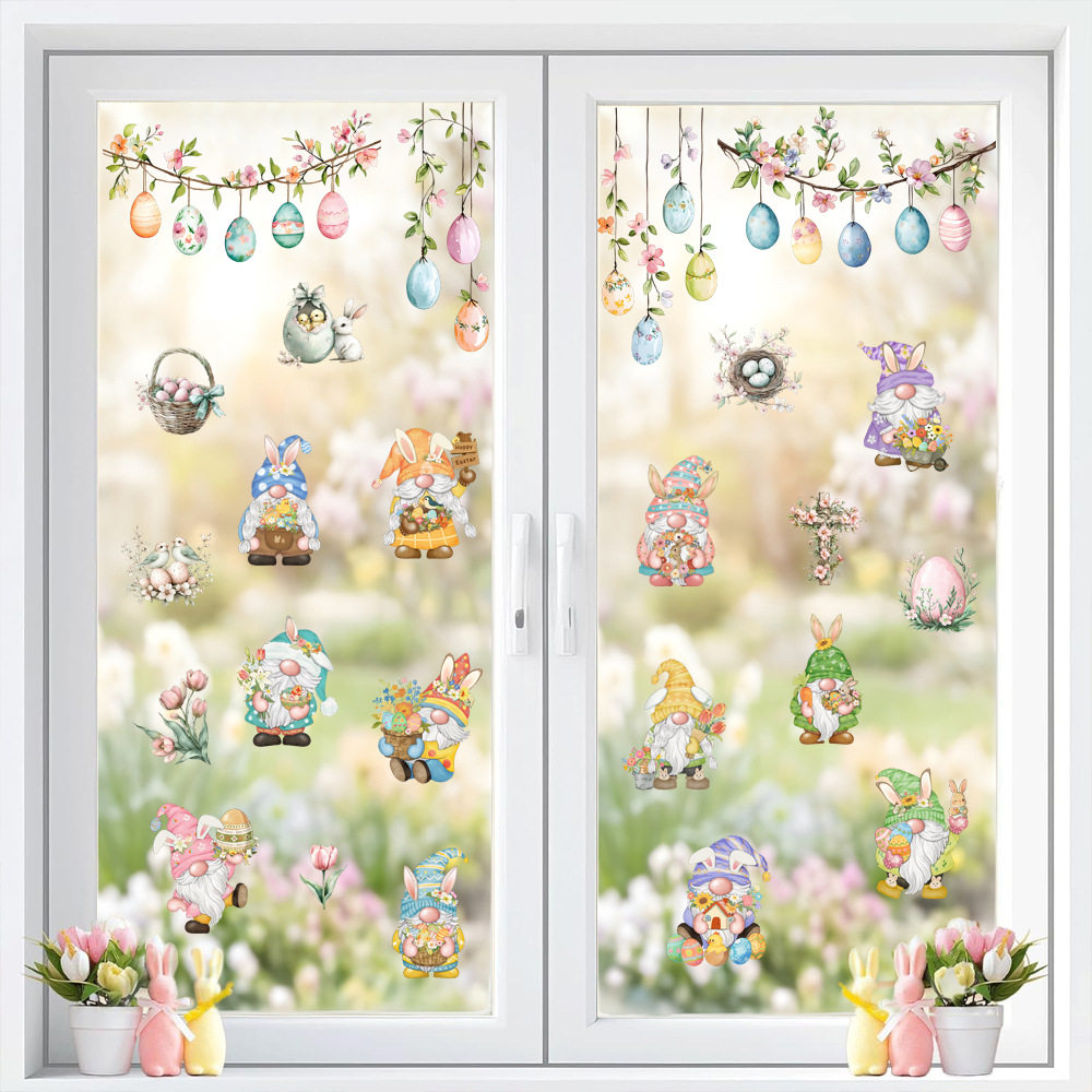 跨境复活节卡通兔子玻璃贴PVC带胶超透彩蛋窗户玻璃贴膜静电贴,淘宝优惠券,粉丝福利购,淘宝优惠卷