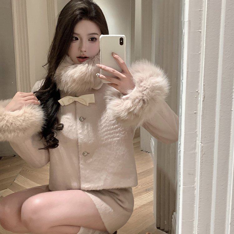 实拍实价！冬季小香风气质套装女毛呢夹棉毛毛外套半身裙两件套潮,淘宝优惠券,粉丝福利购,淘宝优惠卷