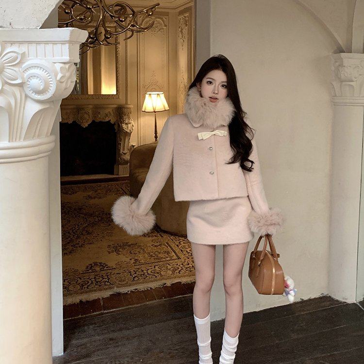 实拍实价！冬季小香风气质套装女毛呢夹棉毛毛外套半身裙两件套潮,淘宝优惠券,粉丝福利购,淘宝优惠卷