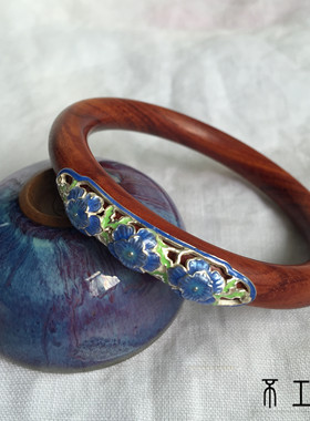 原创小叶紫檀镶嵌饰品古风木手镯
