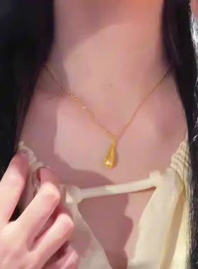 新中式拉丝水滴项链女复古轻奢