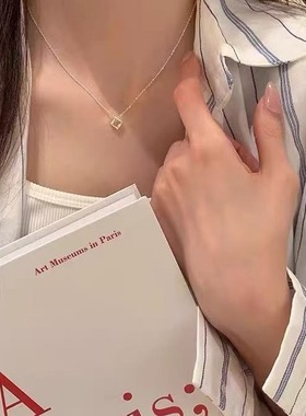 925镀银方块几何项链夏日精致银