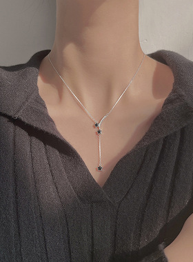 黑色星星流苏项链女简约轻奢小众