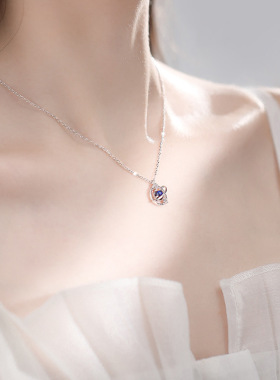 s925纯银梦幻星球宇宙项链女森系短款锁骨链镶钻吊坠琉璃星空项女