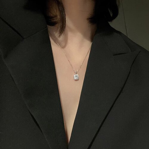 s925银满钻锆石方钻项链女小众设计感轻奢高级感冷淡风锁骨链礼物 - 图2
