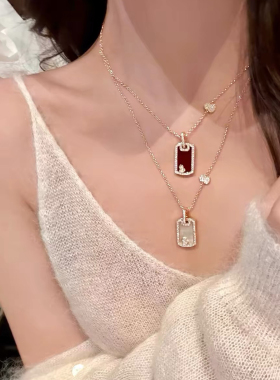 无事牌红玛瑙葫芦项链女小众钻石