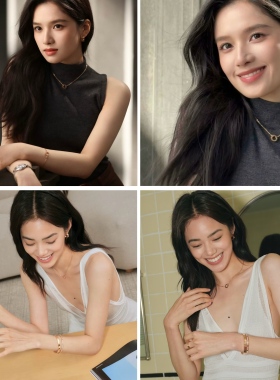 高货小圆饼项链女LOVE双环锁骨链