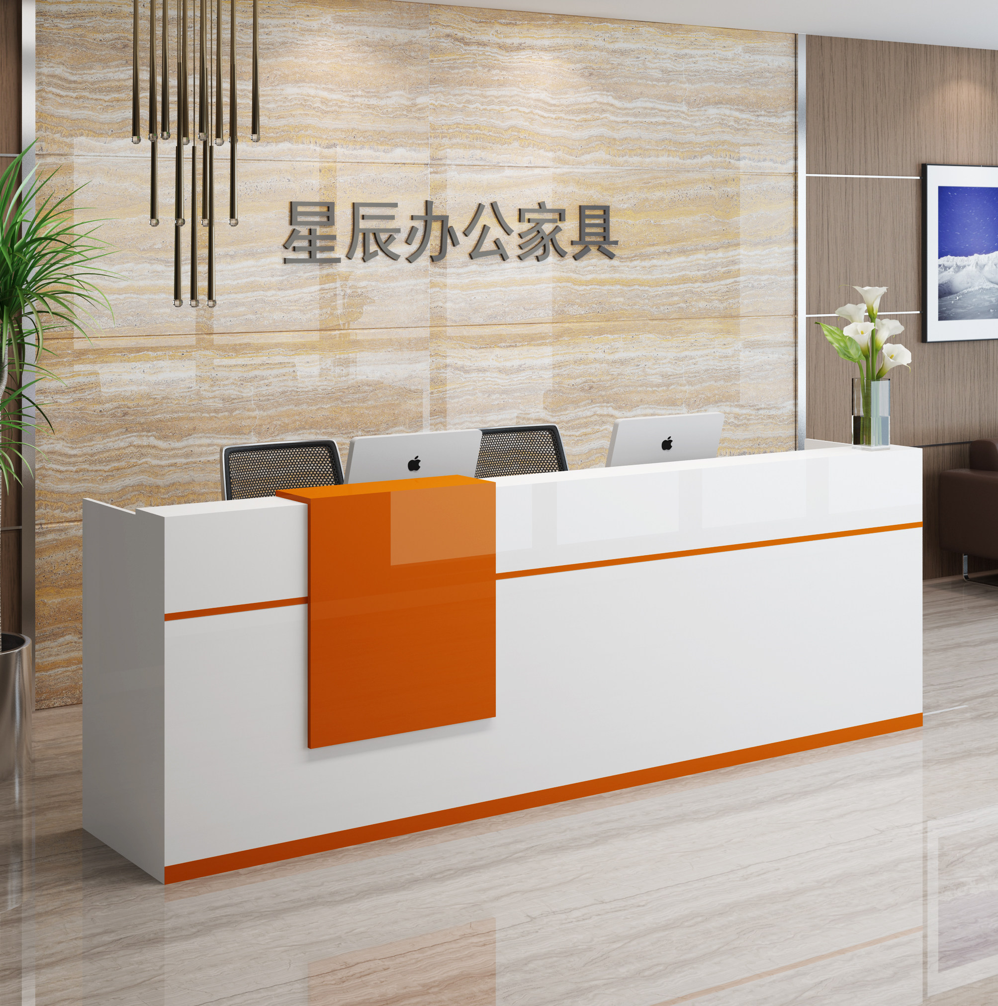 公司前台接待台简约现代咨询吧台收银迎宾柜台办公服务台仿大理石