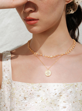 sanswood森吾《丁香》分色拼接花朵锁骨链女高级感叠戴气质银项链