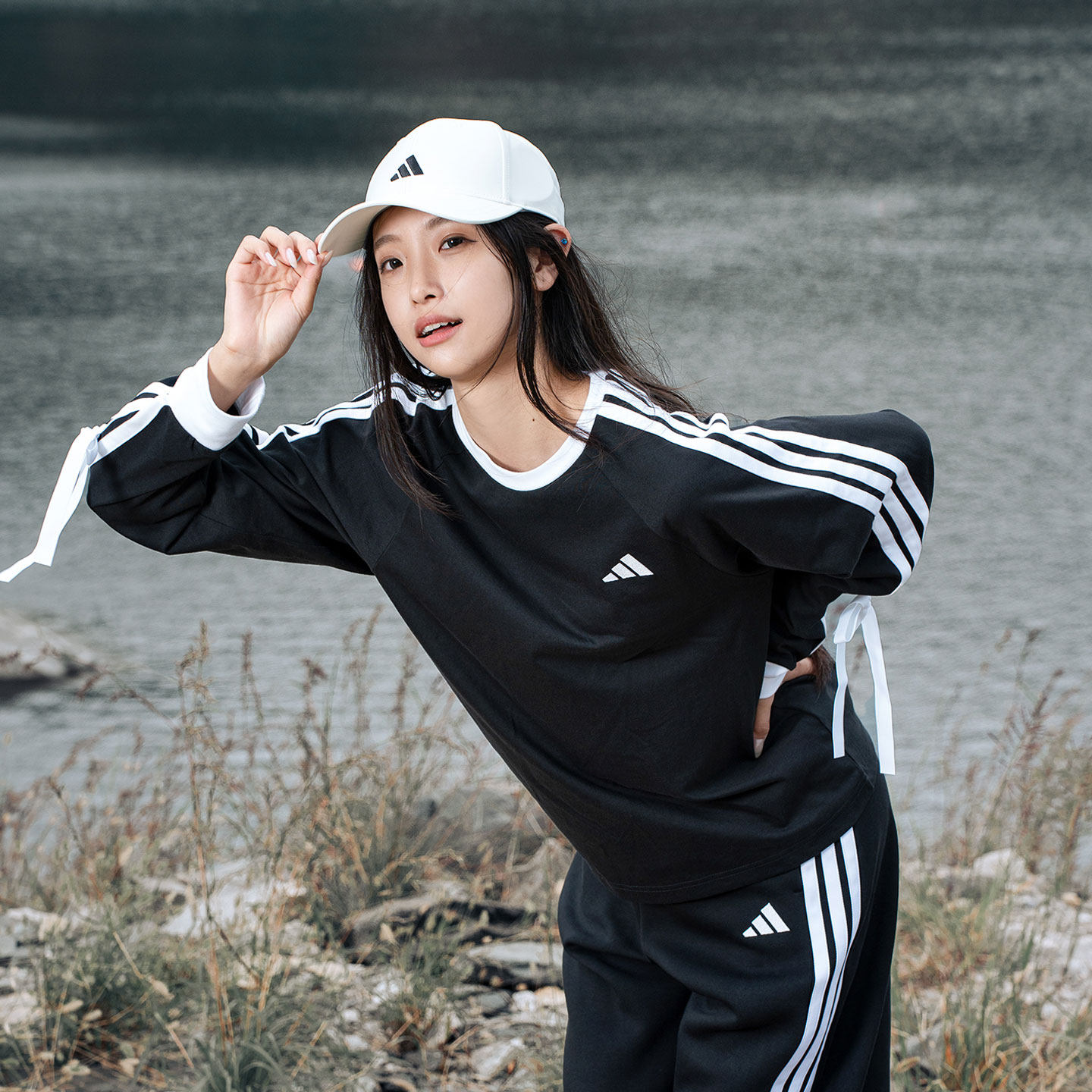 阿迪达斯套装女款长袖T恤冬季黑色宽松时尚两件套套头衫直筒长裤,淘宝优惠券,粉丝福利购,淘宝优惠卷