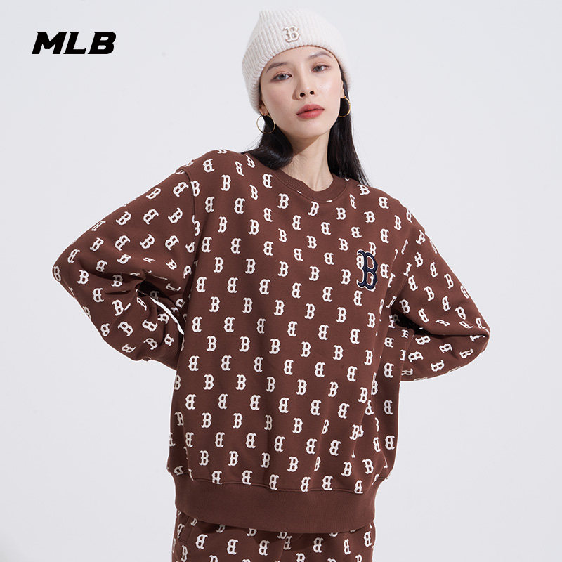 MLB官方男女圆领卫衣复古老花宽松运动休闲情侣22夏季新款MTM02_虎窝淘