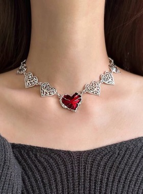 亚文化朋克哥特玫瑰复古花纹心形花朵项链锁骨链小众冷淡拼接酷女