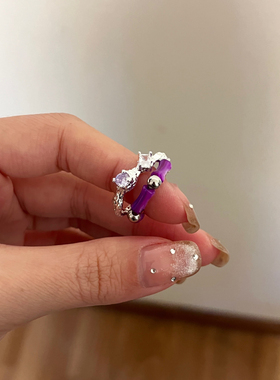 紫色韵味新中式竹节复古浪漫戒指ins法式戒指环小众熔岩串珠高冷