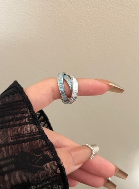 重工高级小众美式叠带三环珐琅滴油土星球字母戒指女轻奢环戒辣妹
