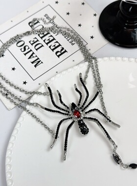 暗黑朋克风蜘蛛流苏吊坠项链亚文化小众设计感个性锁骨链饰品配饰