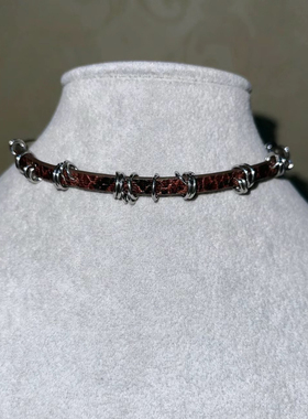 辣妹冷淡风棕色裂纹蟒蛇纹皮质金属圈朋克摇滚个性choker项链项圈