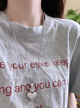 叶莎陈太同款辣妹超闪锆石满钻黄冈桃心吊坠INS叠戴锁骨链项链女