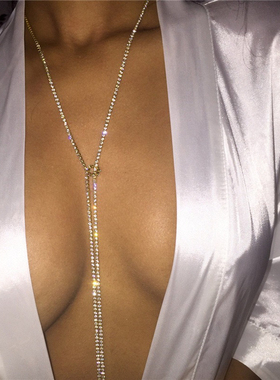 超绝性感欧美辣妹亢奋派对INS镶钻长款链条年会派对闪钻项链颈链