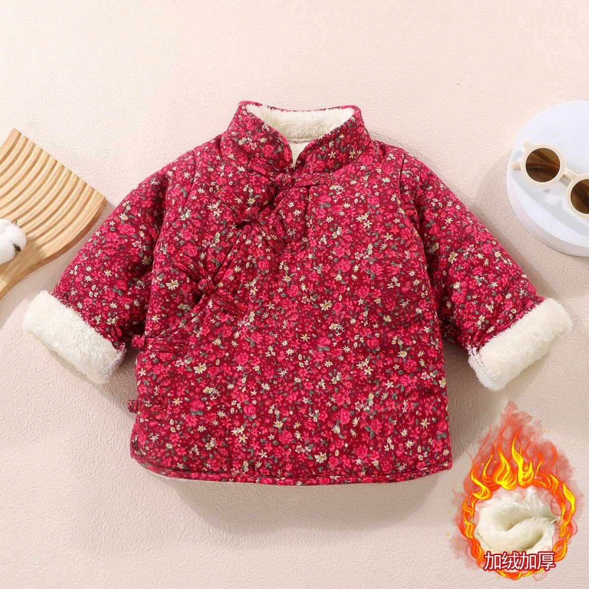 儿童中国风偏襟棉袄宝宝复古加绒加厚棉衣女童民族风喜庆拜年服,淘宝优惠券,粉丝福利购,淘宝优惠卷