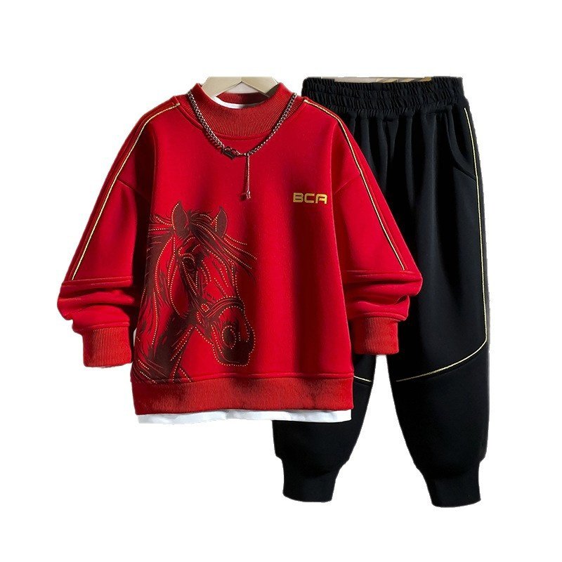 男童冬装套装2025新款中大童冬季加绒两件套儿童时髦喜庆年服卫衣,淘宝优惠券,粉丝福利购,淘宝优惠卷