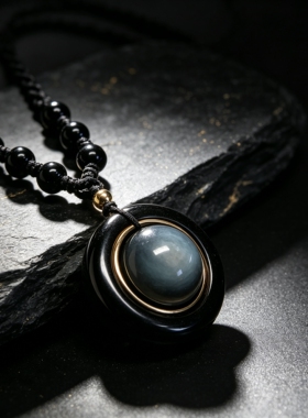 冰彩黑曜石时来运转吊坠平安扣链