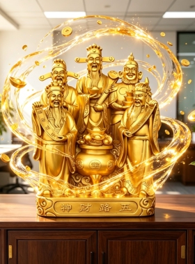 五路财神聚宝盆旺宅招财摆件