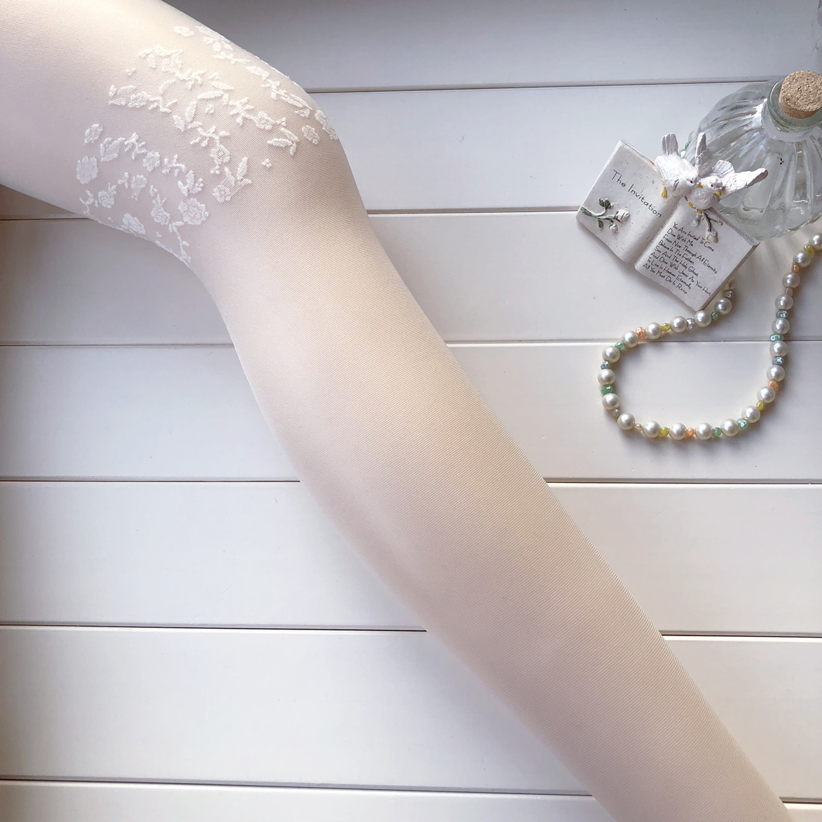 复古小碎花纯色拼接提花奶白丝袜 早秋10D透明薄款连裤袜黑丝小码 - 图2