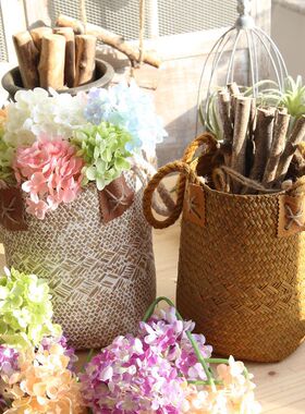 田园风手工收纳篮筐天然草编花篮花筒花器花瓶装饰美式乡村文艺