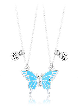一对蝴蝶儿童闺蜜拼接项链磁吸吊坠BFF好朋友一人一半生日礼物萌