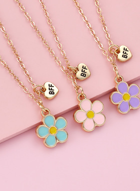 三人闺蜜项链甜美彩色花朵首饰