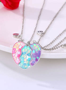 三人磁吸爱心儿童闺蜜项链小礼物