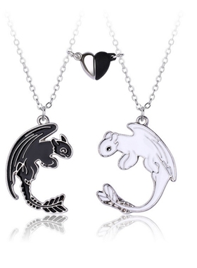 卡通黑白龙情侣男女项链爱心磁吸设计二人款闺蜜学生毕业纪念礼物
