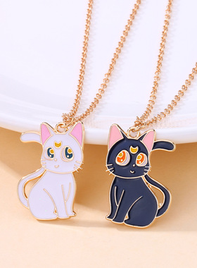 可爱黑白月亮猫一对情侣闺蜜项链
