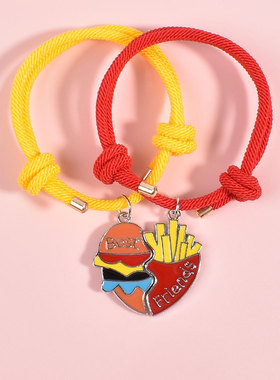 卡通汉堡薯条闺蜜情侣手链一对