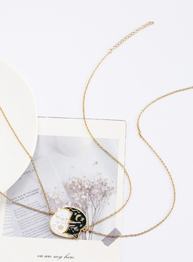 太阳月亮猫咪不锈钢情侣闺蜜项链