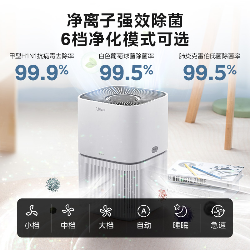 美的空气净化器小型家用桌面办公净化机除甲醛高效除菌过滤器Z1