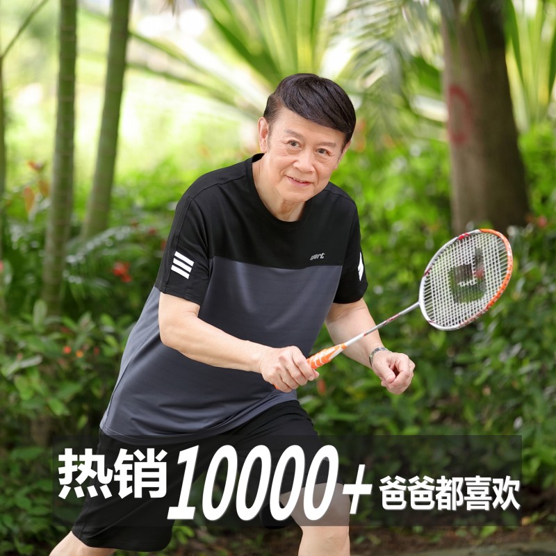 爸爸装夏装t恤短袖冰丝老年套装男中年父亲2024夏季新款衣服爷爷