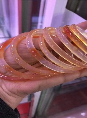 新品天然红色玉髓手镯冰种