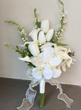 韩式白蝴蝶兰郁金香手捧花新娘领证仿真花婚纱照外景拍照高级hot