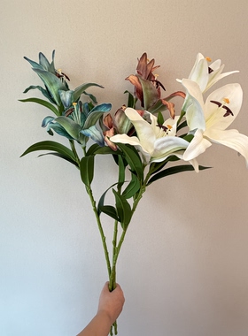 法式油画香水百合仿真花假花摄影道具婚纱复古花束婚礼堂装饰花艺