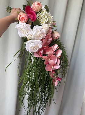森系园林风瀑布手捧花仿真花户外旅拍新娘婚礼婚纱拍照花束假花