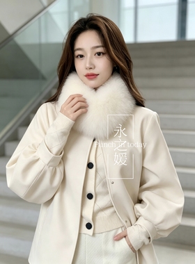 永之媛古风甜美白色毛毛围巾女冬季小香风穿搭彷皮草狐狸毛领围脖