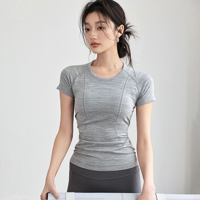 瑜伽服运动上衣女新款速干长袖健身服短袖普拉提训练跑步T恤套装 - 图0
