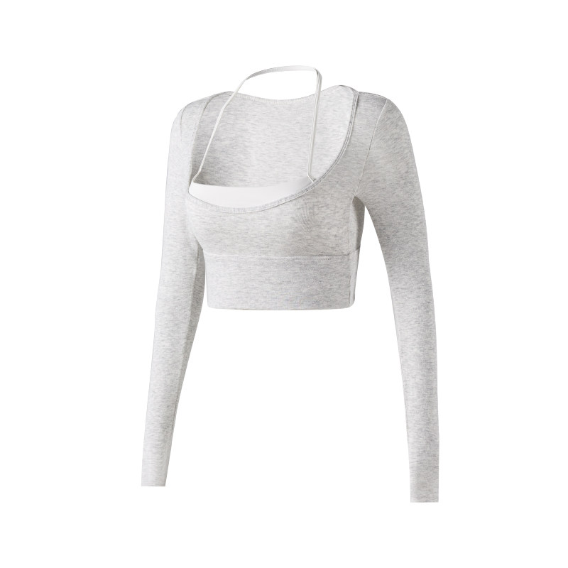 瑜伽服女假两件秋冬运动上衣长袖带胸垫好看普拉提训练服健身套装,淘宝优惠券,粉丝福利购,淘宝优惠卷