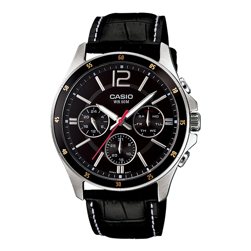 1A 1374L MTP 男士手表真皮表带时尚学生手表三眼指针 casio 卡西欧 1A 1374L MTP 男士手表真皮表带时尚学生手表三眼指针 casio 卡西欧