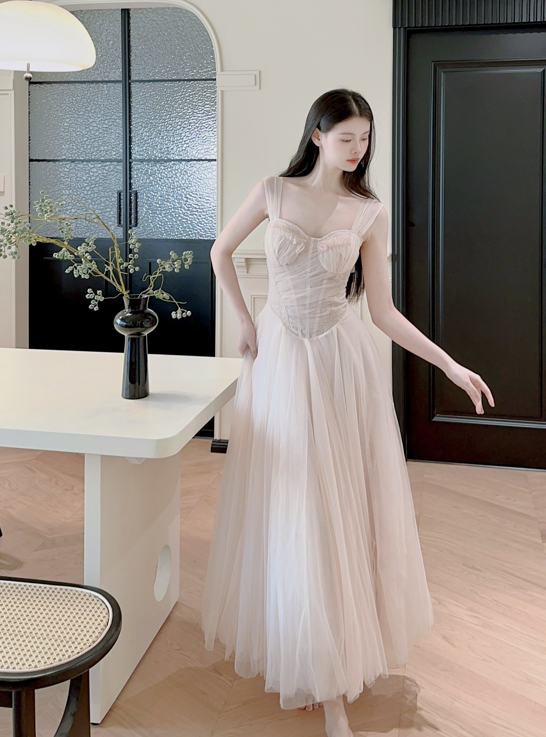 「少女手礼」法式网纱鱼骨蕾丝刺绣连衣裙吊带荷叶边礼服,淘宝优惠券,粉丝福利购,淘宝优惠卷