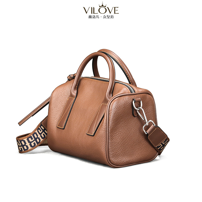真皮秋冬2021新款百搭大气波士顿包 薇洛儿女士包袋